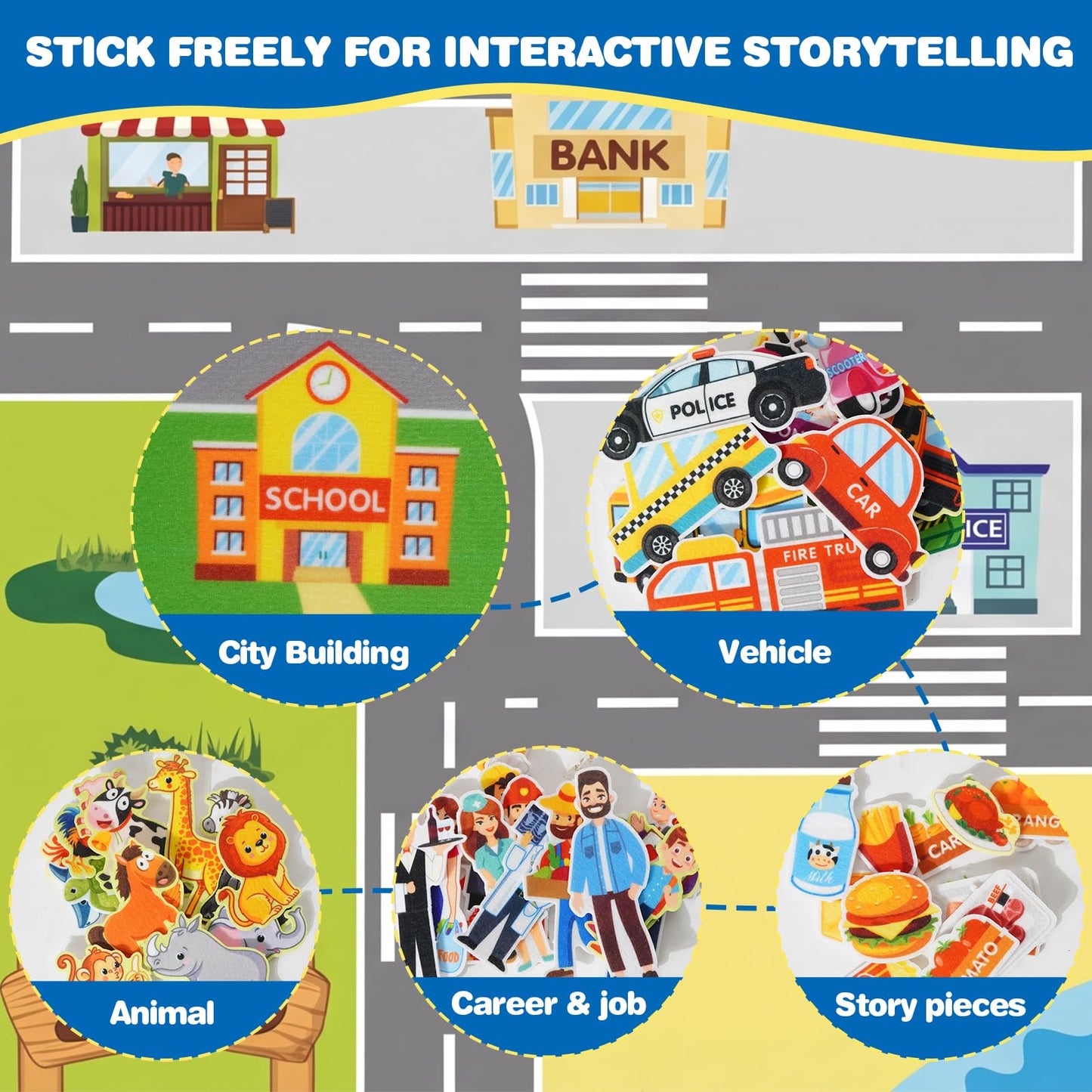 maglala Traffic Felt Busy Board for Toddlers, 40″ x 28″ Large Wall Toy 95PCS Car Road Play Set, Montessori Sensory Toys, Autism Learning Activities, Preschool Educational Gifts for Boys Girls Age 2-5