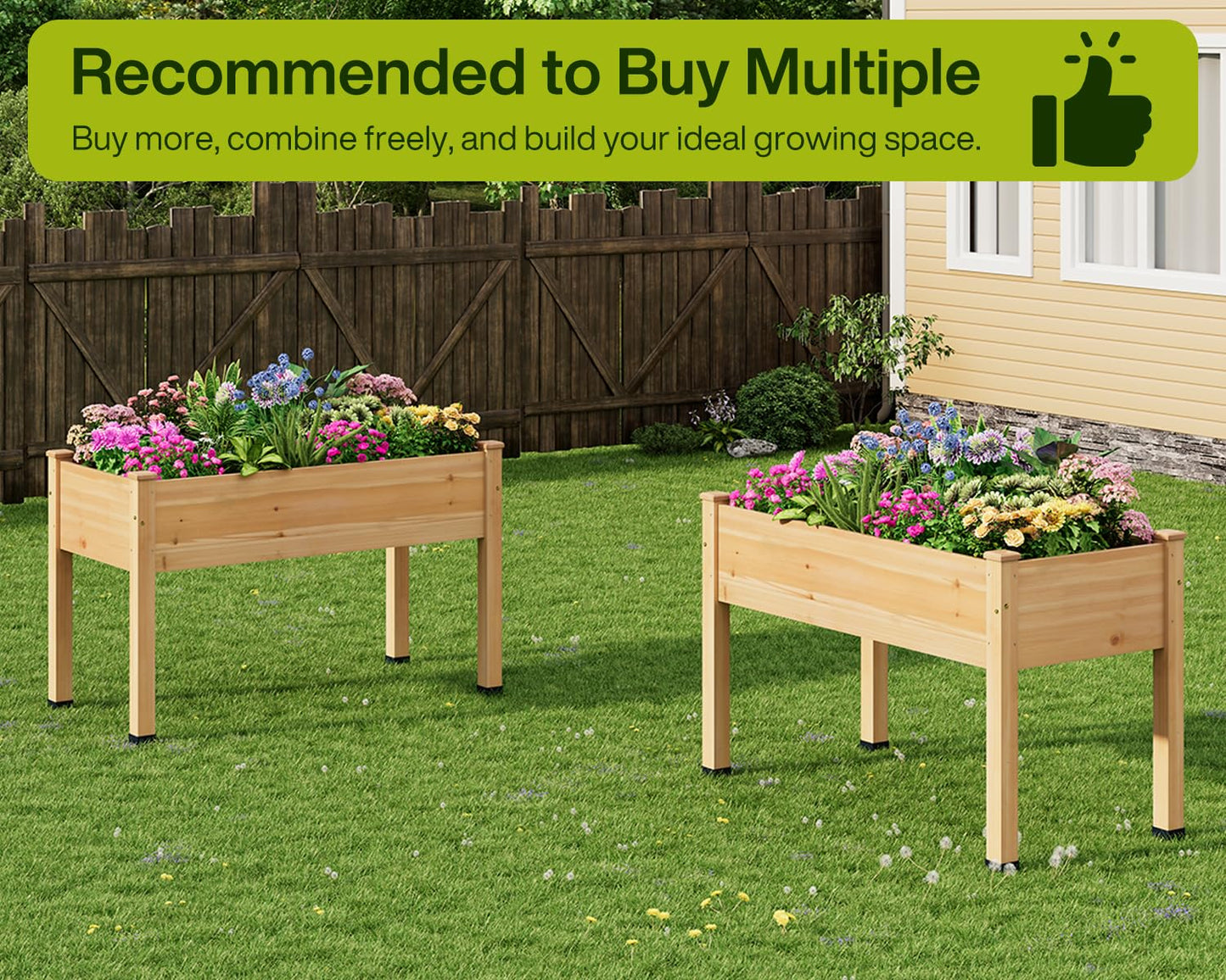 ZIENLIFE Wood Raised Garden Bed, 48x24x30in Elevated Wooden Planter Box with Legs Standing Growing Bed for Backyard, Patio, Balcony with Bed Liner, 200 Pound Capacity