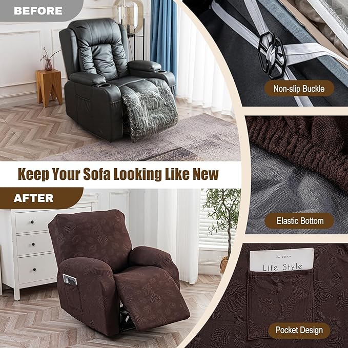 Gennia Recliner Chair Covers 3 Pieces, Waterproof Jacquard Reclining Chair Cover
