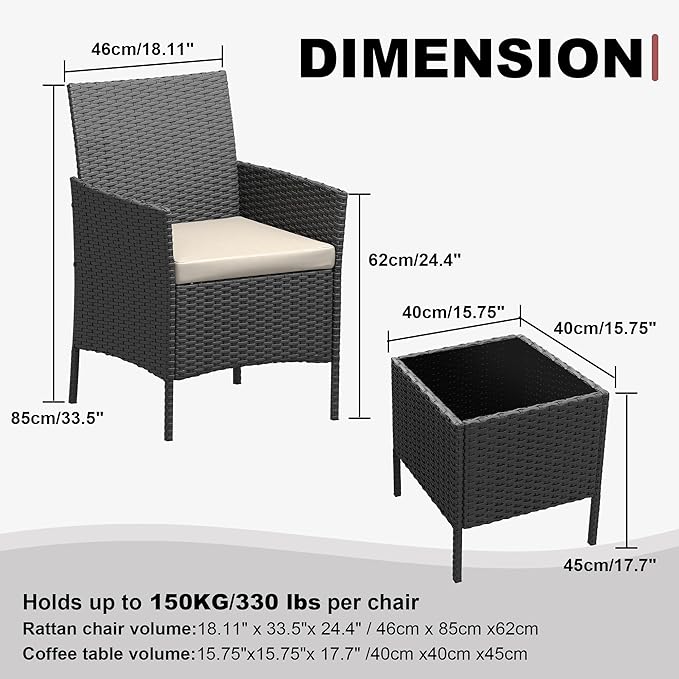 GarveeLife 3 Pieces Patio Furniture Set, Outdoor Furniture Sets