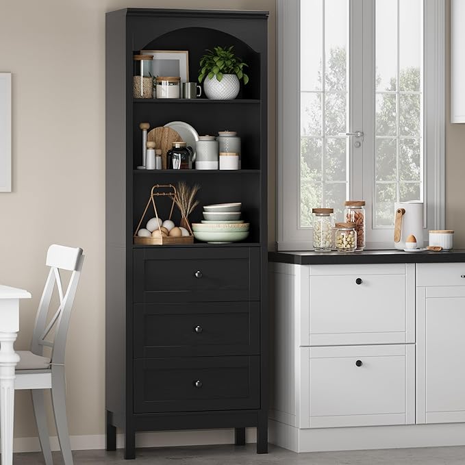 Bookshelf with Drawers, Floor Standing Display Storage Cabinet
