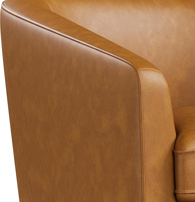 Swivel Barrel Accent Chairs Set of 2, Round Faux Leather Living Room Arm Chairs