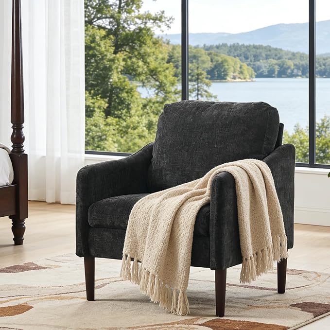 2PCS Mid Century Modern Accent Chair, Chenille Fabric Armchair