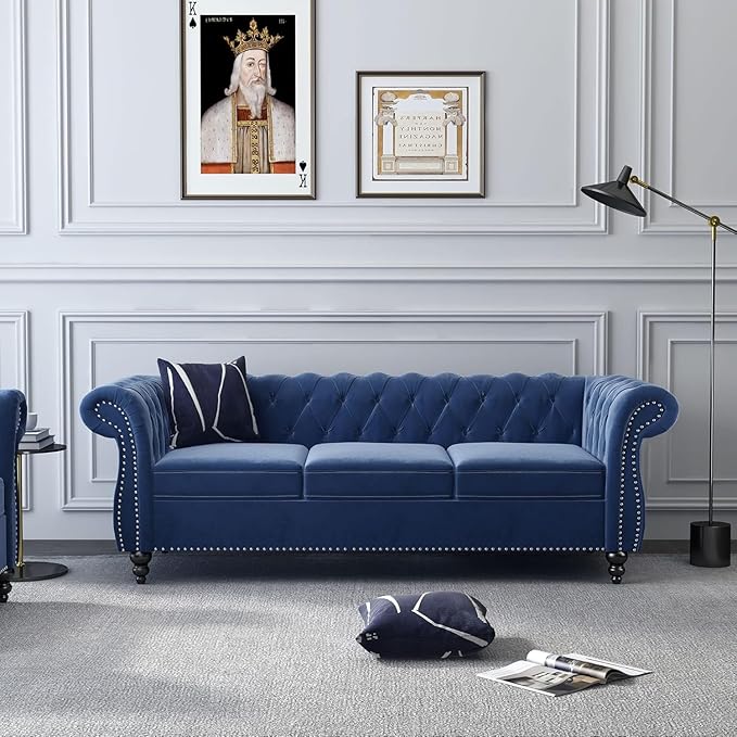 Mid-Century 3 Seater Sofa, Velvet Couch