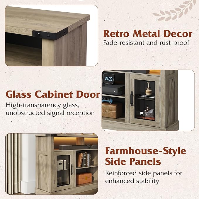WLIVE Farmhouse TV Stand for 65 Inch TV, Tall Entertainment Center