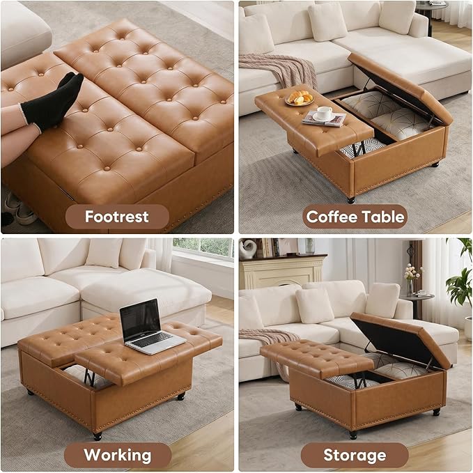 Tbfit Large Square Storage Ottoman Bench, Tufted Upholstered Coffee Table