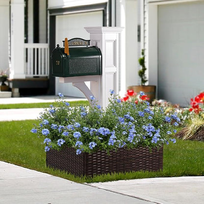 SUNNYPARK Mailbox Post Wrap Planter Box 24x24x12inch | Handmade All-Weather PE Rattan, Easy Assembly, Fits for 4x4 6x6 Posts, Flower Planter Box Decorative for Mailbox Post Outside