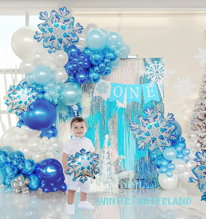 Winter Wonderland Balloon Garland arch kit 120Pcs large Snowflake Chrome Blue white Balloons For Snow Queen Princess Boy Birthday Party Baby its cold outside baby shower decorations