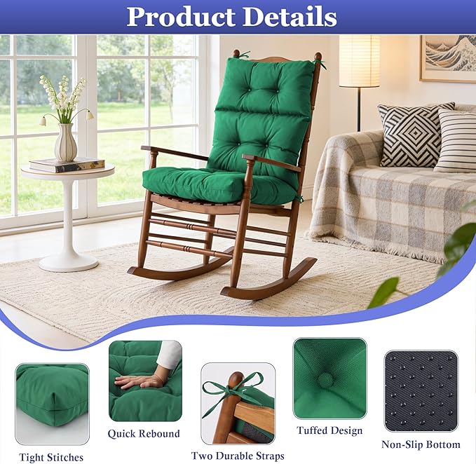 Rocking Chair Cushion, Waterproof and Fade-Resistant Adirondack Rocker Cushions