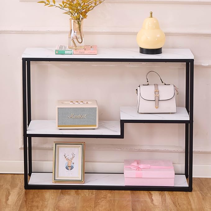 loglus Console Table for Entryway, Faux Marble MDF Sofa Table