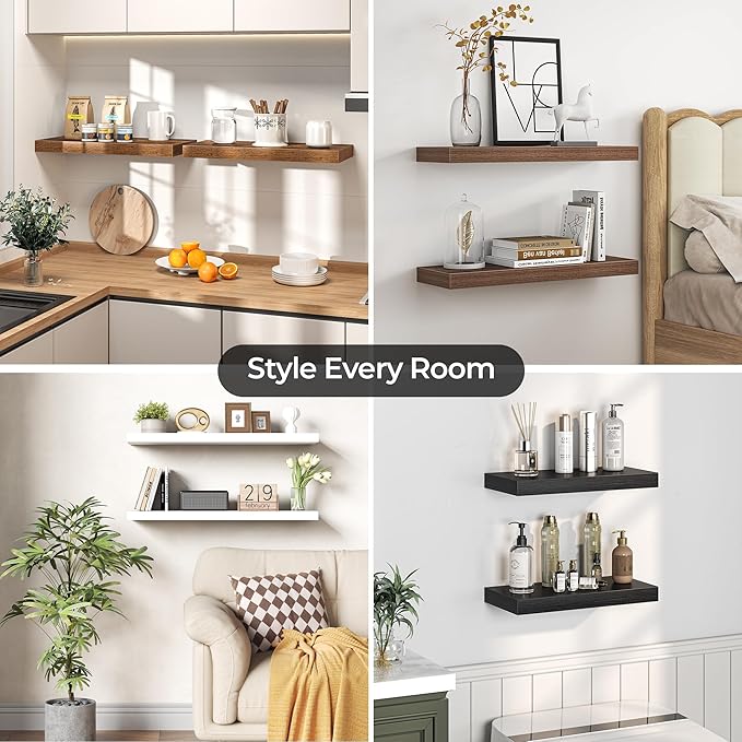 Fun Memories Floating Shelves for Wall, 48 Inch Long Set of 2 Rustic Wood Wall