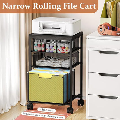 Sbanmao Rolling File Cart with 3 Drawers, File Cabinet with DIY Divider, Hanging Folder Holder Organizer with Wheels, Under Desk Storage Utility Cart, Printer Stand for Home Office, Black