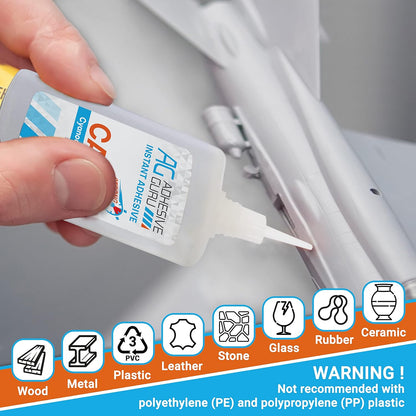 Adhesive Guru CA Glue with Activator (2 x 3.5 oz - 2 x 13.5 fl oz) CA Glue Set for Woodworking with Microtips, Cyanoacrylate Super Glue for Plastic, Glass, Ceramic, DIY, 3D Printing (2 Pack Set)