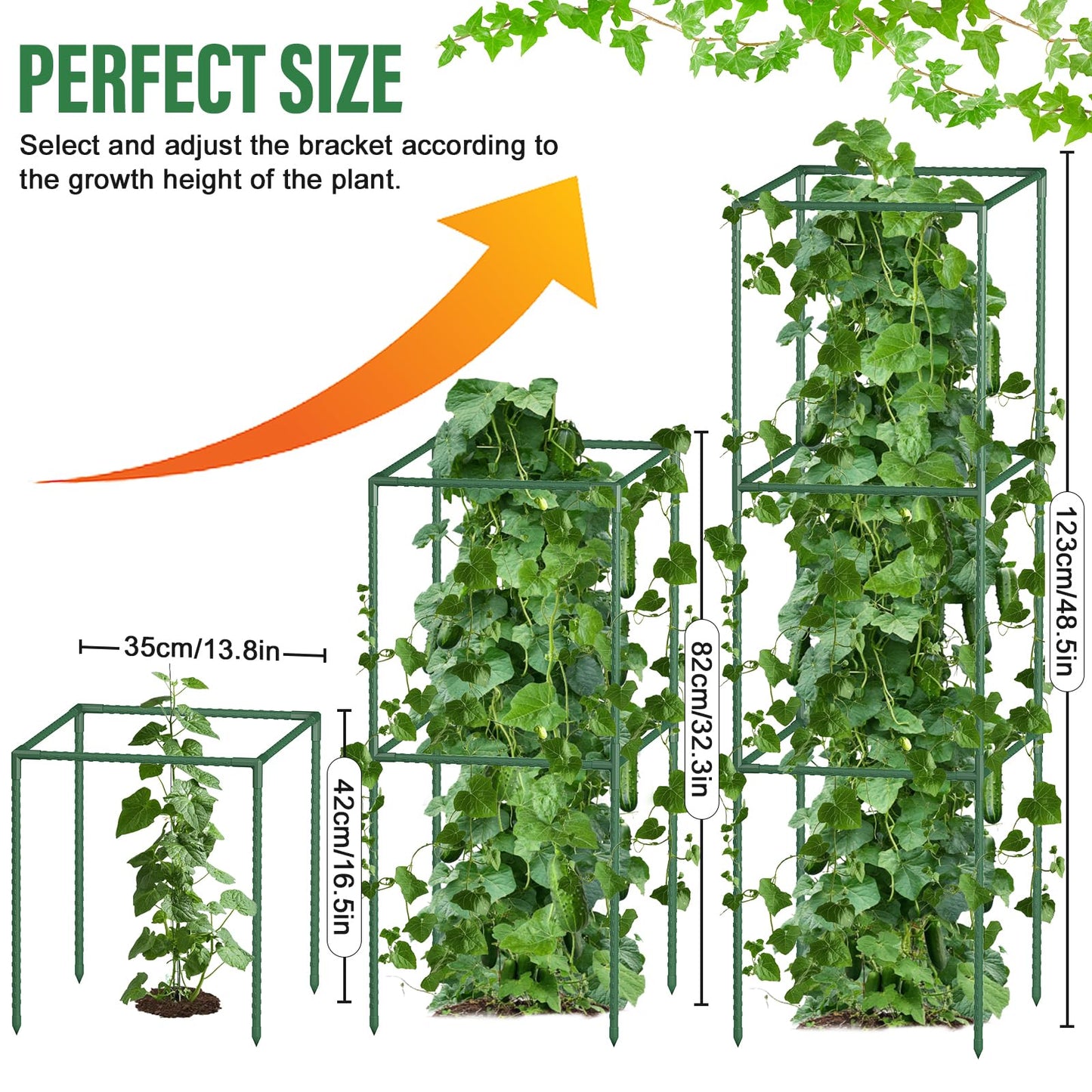 3 Pack Tomato Cages with Clips & Garden Wire, Outdoor Heavy Duty Steel Square Tomato Plant Support Stakes Garden Trellis for Climbing Plants Vegetables Flowers Fruits (41.5 Inch)