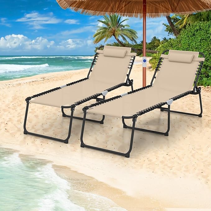 GYMAX Lounge Chair for Outside, 440lbs 27” Oversize Folding Beach Tanning