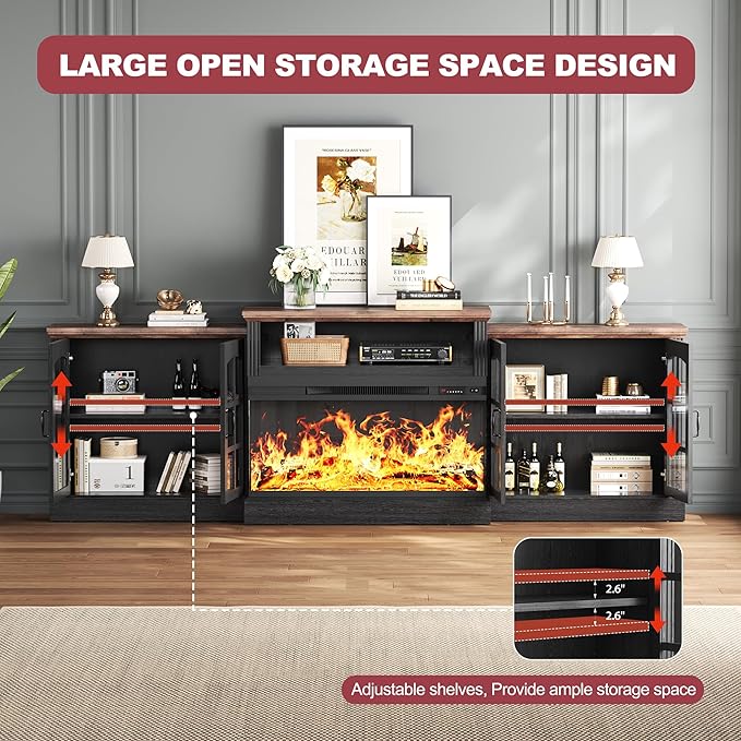 97" Fireplace TV Stand with 36" Electric Fireplace, Farmhouse Entertainment