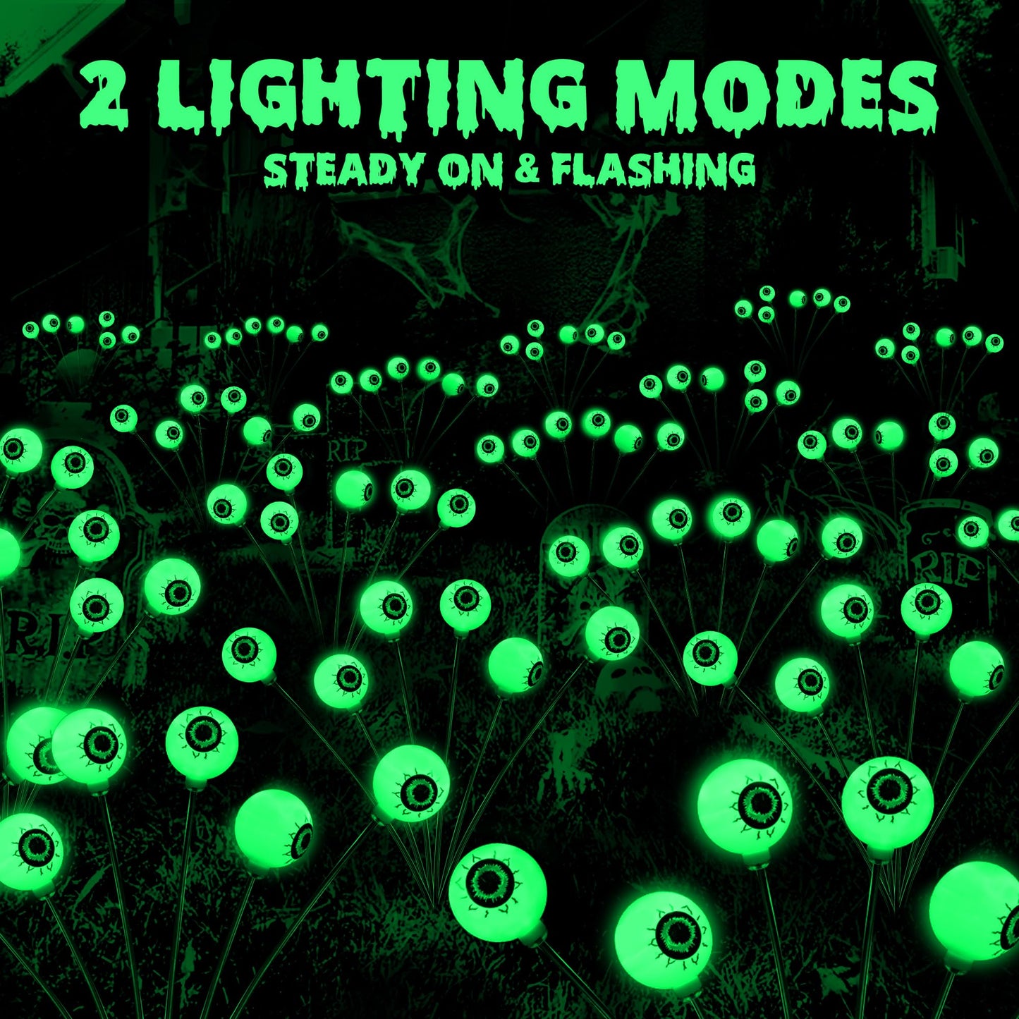 BrizLabs Solar Halloween Lights, 2 Pack 12 LED 2 Modes Halloween Eyeball Lights, Outdoor Pathway Light, Swaying Eye Firefly Walkway Lighting, Green Solar Lighting for Path Yard Garden Lawn