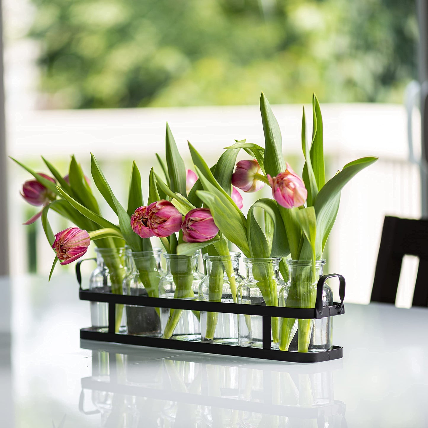 6pc Glass Flower Vase with Metal Holder, Best Vases Set for Home & Table Decor Flowers, Wedding Decorations, Kitchen, Bathroom, Bedroom, Modern Shelf Decor, Terrarium Arrangement
