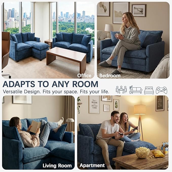 Loveseat Sofa, Comfy Chenille Small Couch