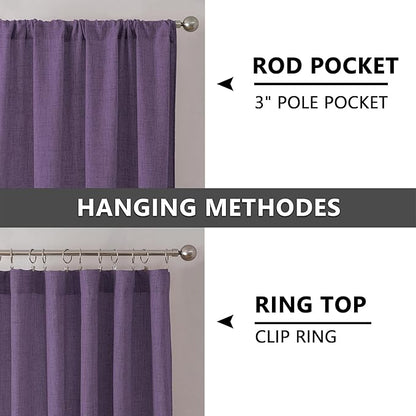 Tollpiz Linen Tier Curtain Rod Pocket Semi Sheer Half Kitchen Curtains Burlap Light Filtering Thick Linen Drape for Bathroom, 30 x 36 inches Long, Royal Purple, Set of 2 Panels