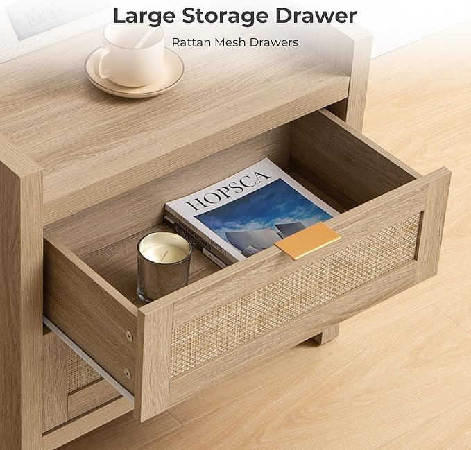 SICOTAS Rattan Nightstand Bedside Table