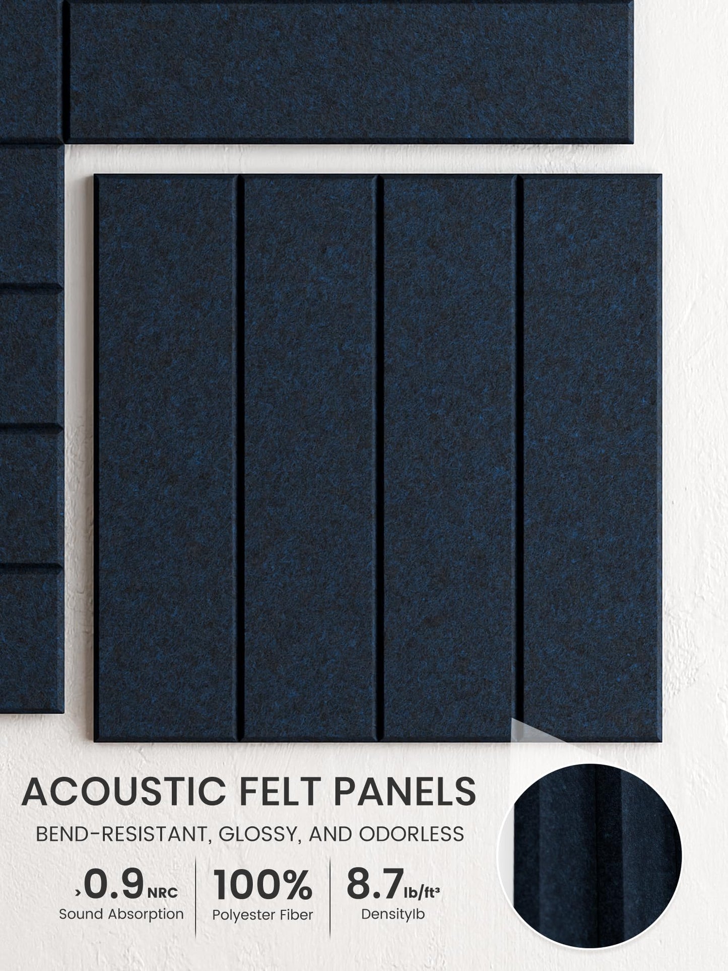 Bumusty Large Cork Board Alternative-36 x 24" Felt Bulletin Board Tiles, with 30 Pushpins, 40 Adhesive Tabs, Bold-Stripe 6-Pack, Cork Boards for Office Push Pin Board Felt Board-Carbon Blue