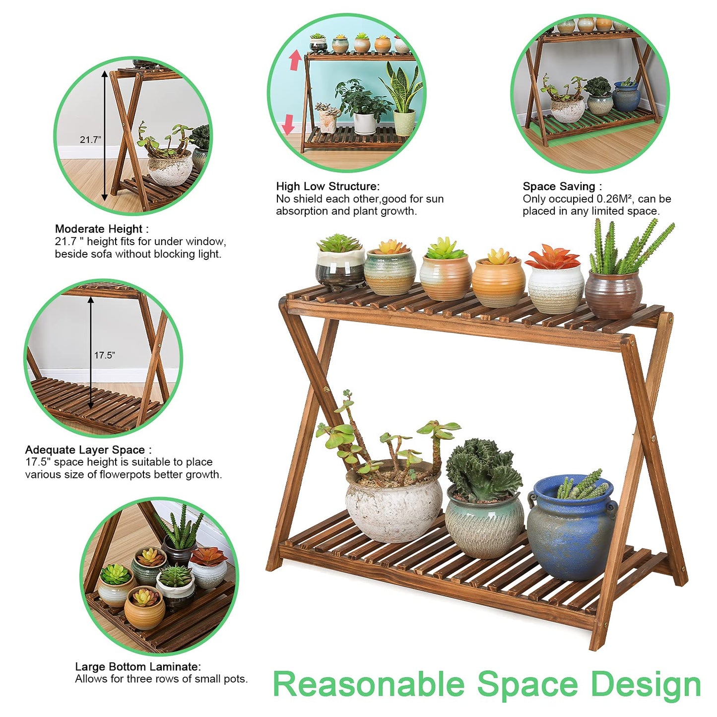 Jotboom Wooden Plant Stand Indoor 2 Tier Narrow Plant Stand Outdoor Plant Shelf Display Rack Corner Flower Rack Stand for Living Room Garden Patio Balcony (X-Cross Design)