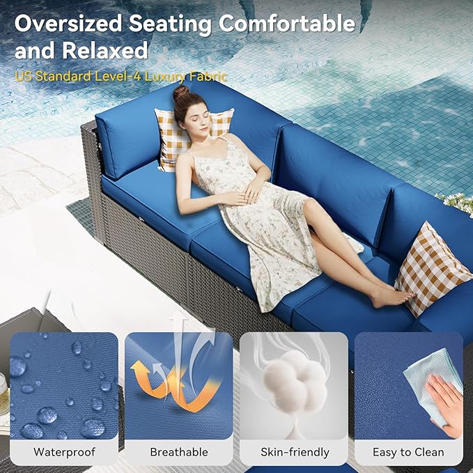 Aoxun Patio Furniture Set with Umbrella, 8 Piece Outdoor Sectional Sofas