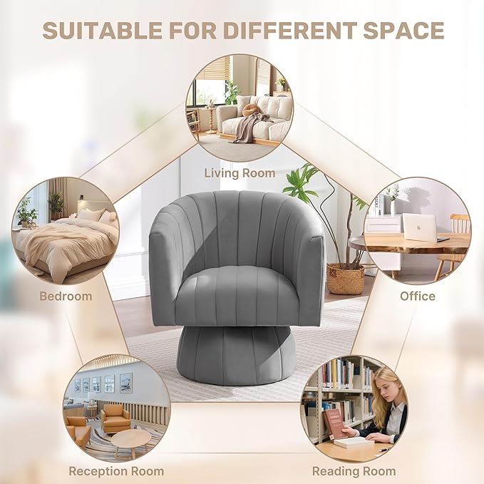 Swivel Accent Barrel Chair, Cute Comfy Small Round 360° Arm Chair. Velvet Sofa