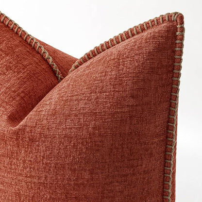 MIULEE Pack of 2 Fall Lumbar Throw Pillow Covers 12x20 Inch Burnt Orange Farmhouse Decorative Pillow Covers with Stitched Edge Soft Chenille Solid Dyed Pillow Covers for Couch Sofa Bed Living Room