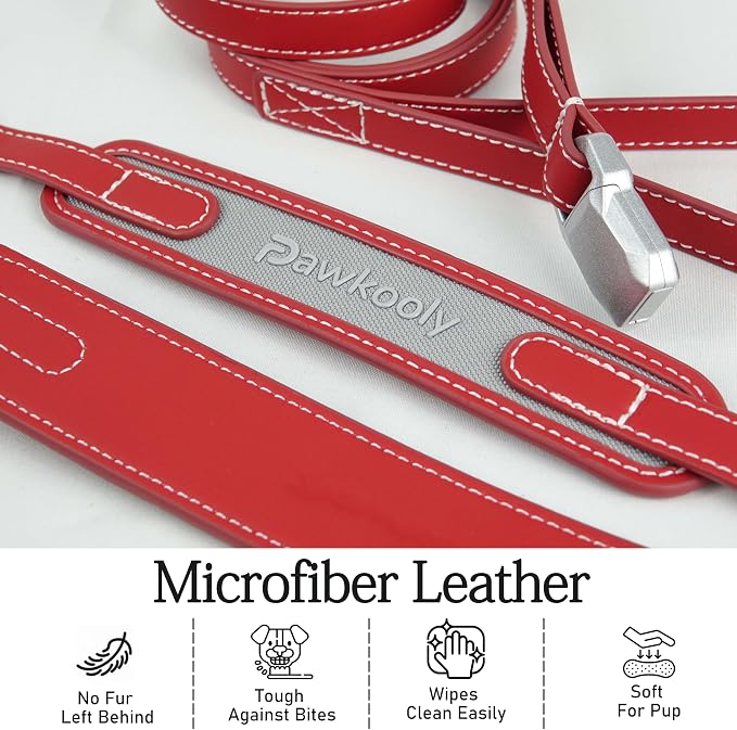 MagEase Dog Collar with 4FT Leash | Adjustable | Anti-Wrinkle, Bite & Stain-Resistant Leather | Soft & Skin-Friendly | 450LB Escape-Proof Magnetic Buckle (Red, Extra Large)