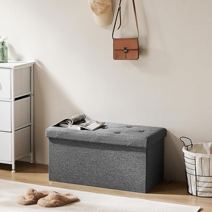 DUMOS 30 Inch Folding Storage Ottoman Bench, Large Hidden Storage Chest