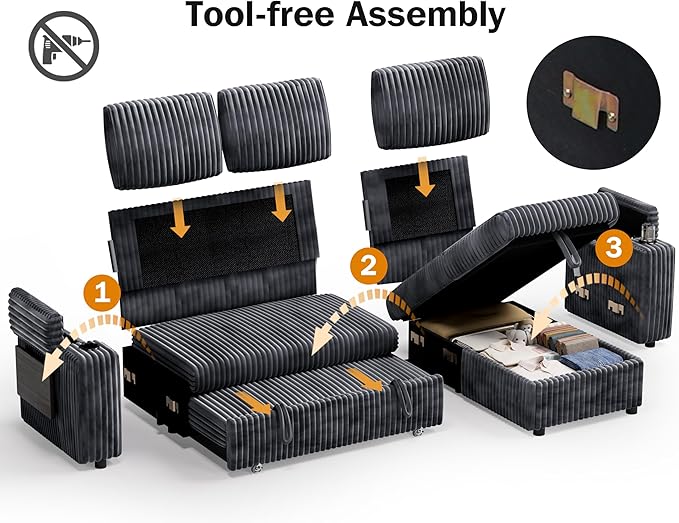 Vipbear 86" Modular Sectional Sleeper Sofa