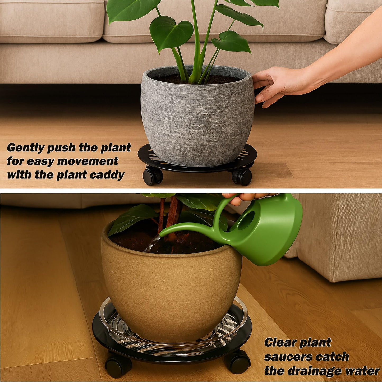 3 Packs 13 inches Large Metal Plant Caddy with PU Wheels Heav-duty Rolling Plant Stands Indoor Outdoor Wheeled Plant Dolly Coasters Flower Pot Mover Rollers Plant Trolley Cart, Plant Saucers Included