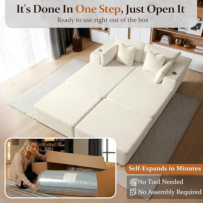 72" Cloud Sectional Couch, Comfort Sleep Sofa