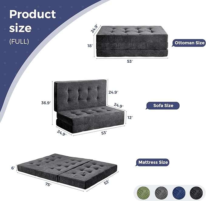 MAXYOYO 6" Folding Sofa Bed for Floor, Tufted Tri-Fold Floor Mattress