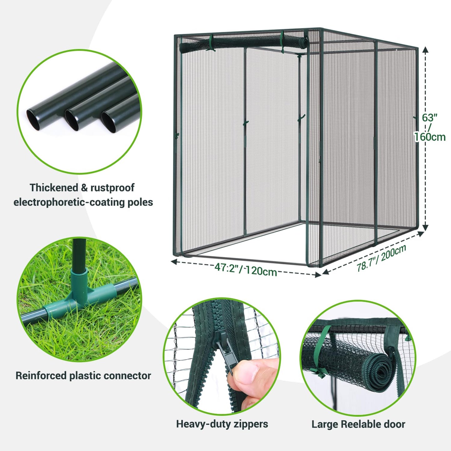 Ohuhu Crop Cages for Garden Plant:6.6x3.9x5.3 Ft Plant Protection Tent with Zippered Door, Raised Bed Cover, Garden Bed Cover with Frame, Wind-Resistant Plant Cages for Outdoor Plants