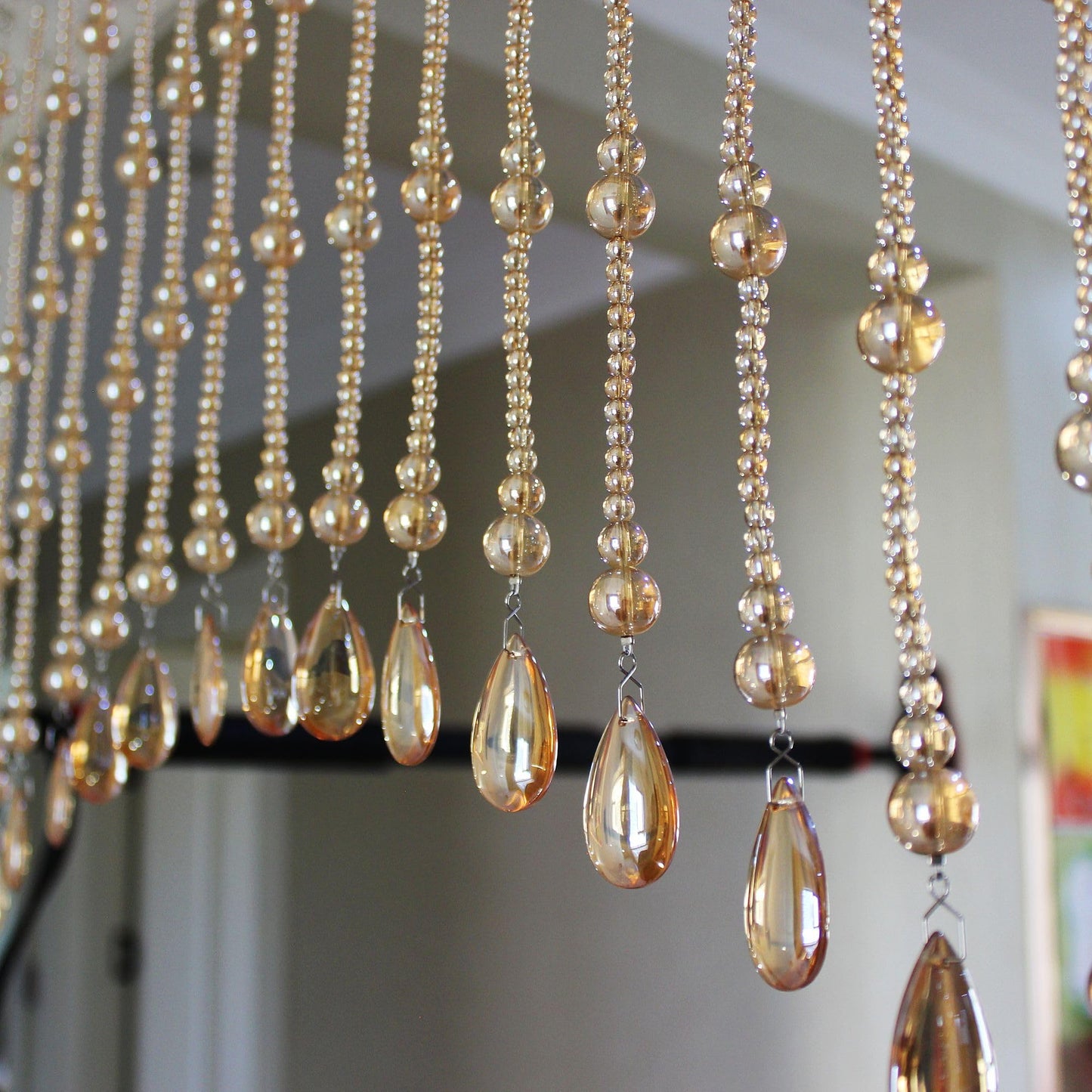 Rekelola Crystal Beaded Curtain for Doorways,Hanging Glass Door Beads Curtains for Windows Room Divider Bedroom Coffee House Bar (25 Strings Champagne)