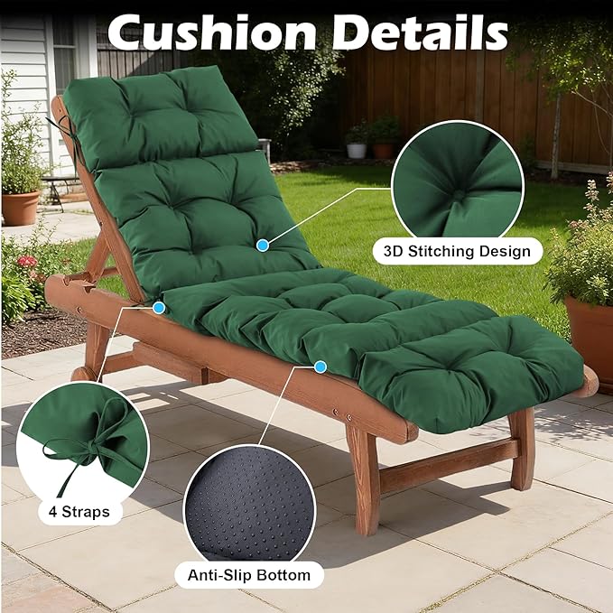 Chaise Lounge Cushions Outdoor, Waterproof & Fade Resistant Patio Lounge Chair