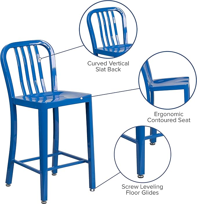 Flash Furniture Commercial Grade 24" High Blue Metal Indoor-Outdoor Counter