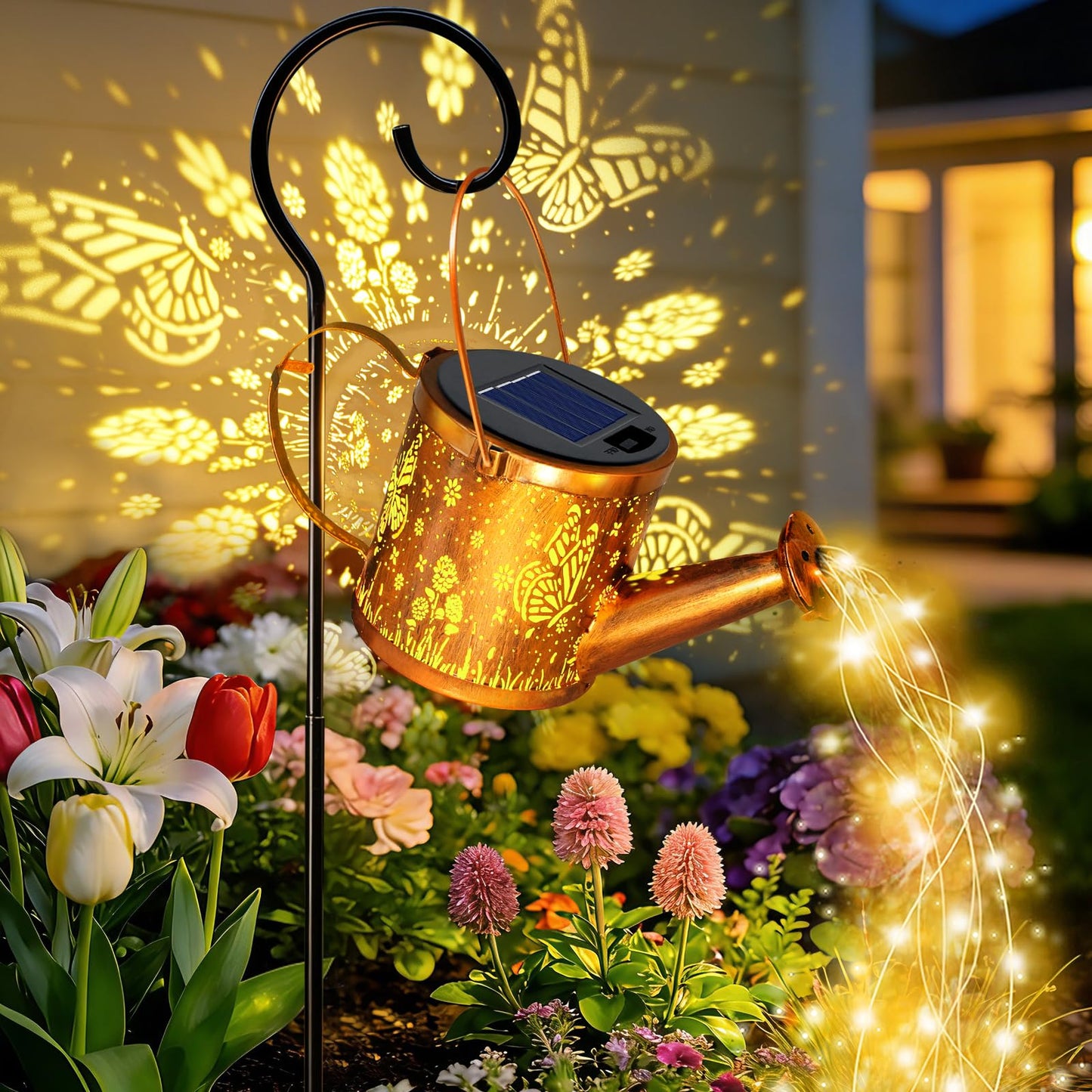 ZNYCYE Solar Watering Can Lights, Butterfly Decorative Hanging Lantern Solar Lights Outdoor Waterproof, Gifts for Mom Women Grandma Mother's Day, Retro Metal Garden Decor for Outside Yard Patio Lawn