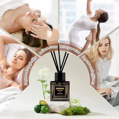Black Glass Bottle Scent Diffuser, 1.7 oz Reed Diffuser with Sticks, Home Fragrance for Bookshelf, Bedroom Vanity, Office Desk & Bathroom Decor, Air Freshener for Aesthetic Room Decor (Osmanthus)