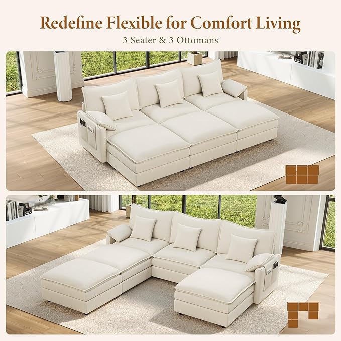 Vesgantti 108" Sectional Sleeper Sofa, 6-Seater Oversized Modular Cloud Couch