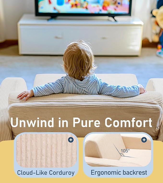 3-in-1 Extra Wide Convertible Kids Couch, Flip Open Toddler Couch to Lounger