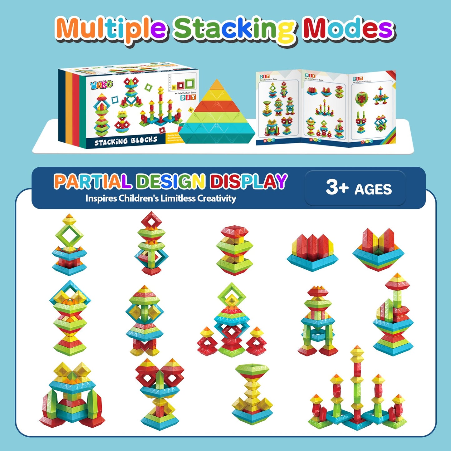 WSKC 64 PCS Building Block for Toddlers, Sorting & Stacking Toys, Montessori Toys for 3 Year Old, Stacking Blocks for Kids Ages 3 4 5 6