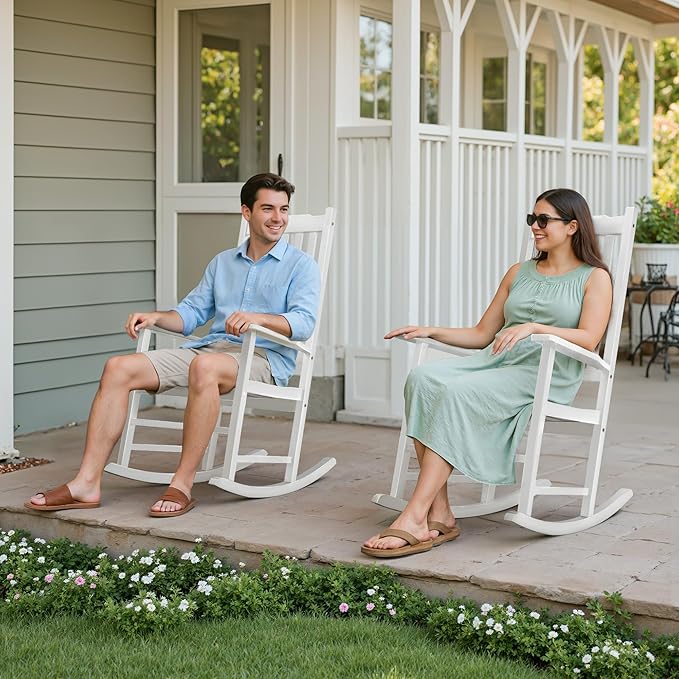 Flamaker Acacia Wood Patio Rocking Chair Set of 2, High Back and Widen Armrest