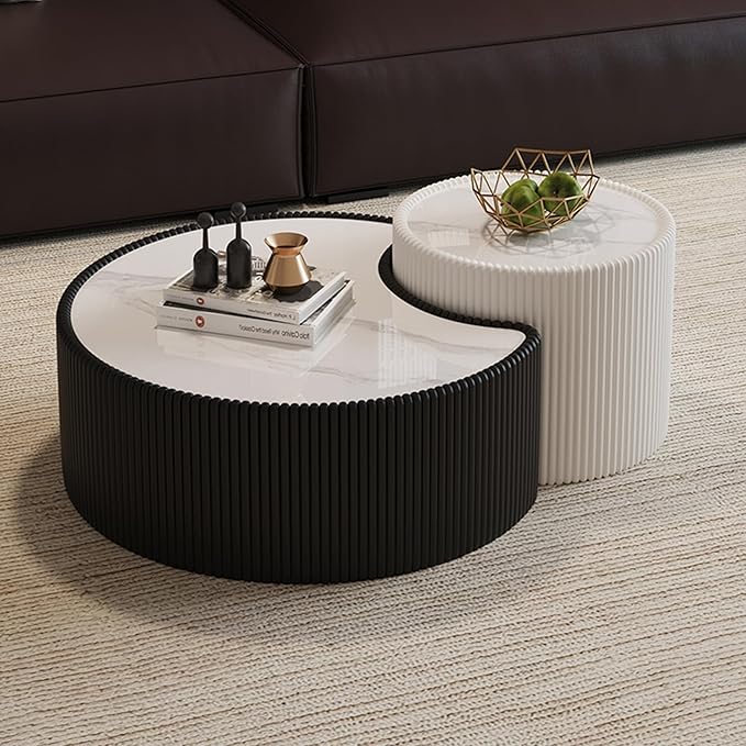 29.53" Marble Coffee Table, Modern Creative Moon Coffee Table