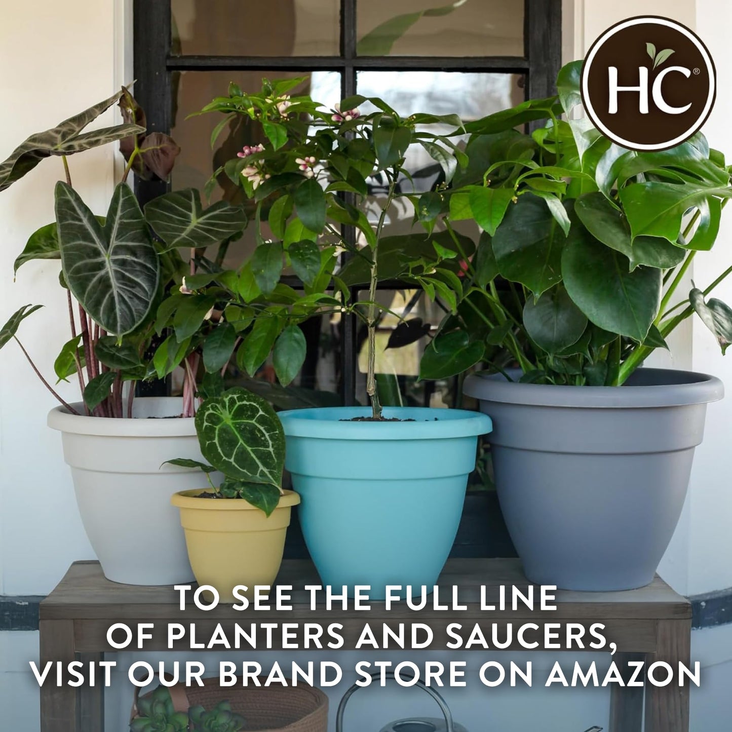 The HC Companies Caribbean Planter Pot - Outdoor & Indoor Plant Pot with Drainage Hole & Plug - Rolled Rim Plastic Pots for Plants & Flowers - Decorative Plant Pot (14" Black, Pack of 1)