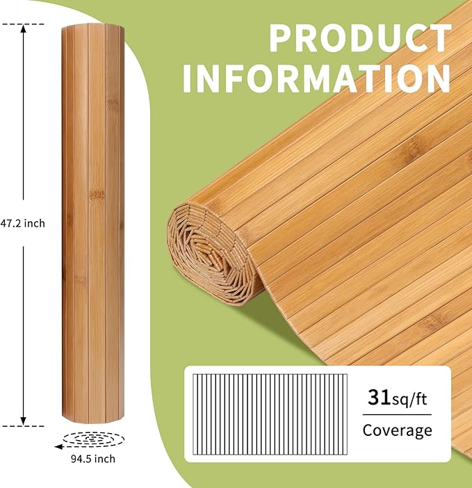Natural Bamboo Wall Panel 48 x 94.5 Inch, Renewable Pole Wrap Bamboo