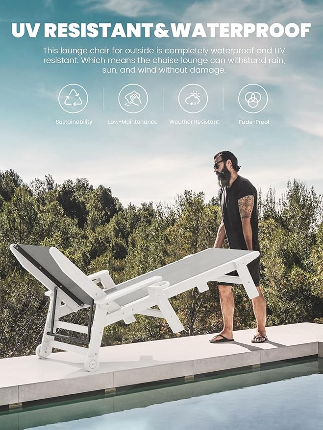 SERWALL Textilene Patio Chaise Lounge Chair Set of 2, 5 Positions Outdoor